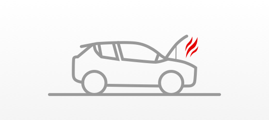 илюстрация на автомобил с отворен и горящ преден капак
