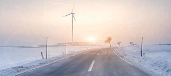 Wind turbine and a frosty road